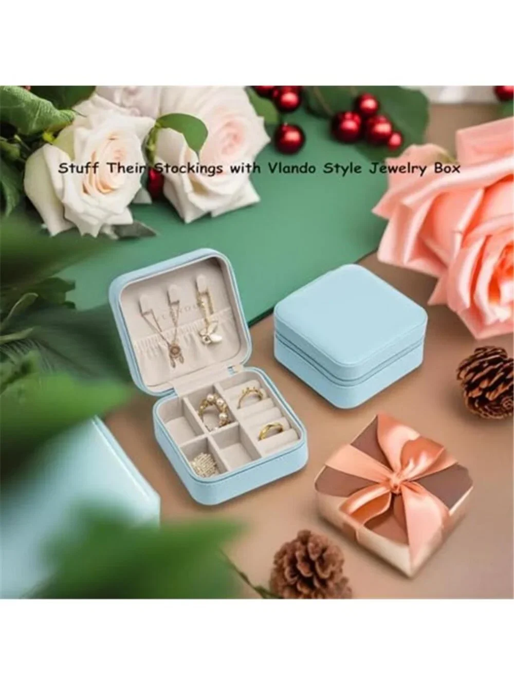Small Travel Jewelry Box Organizer Women Girls Rings Earrings Necklaces Blue